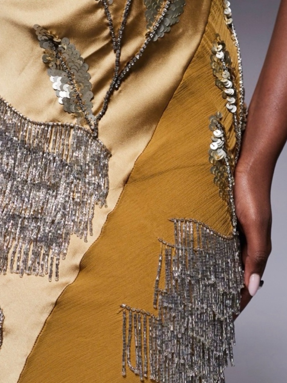 ASOS Gold Satin Maxi Dress with Silver Floral Embellishments - Picture 4 of 4